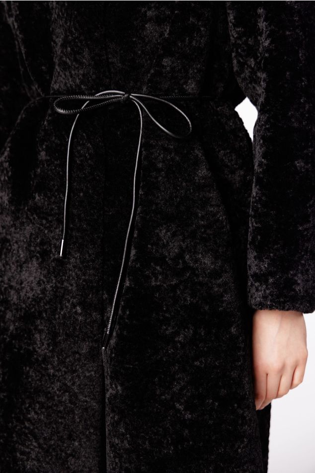 Astrakhan-Effect Fur Coat with Belt