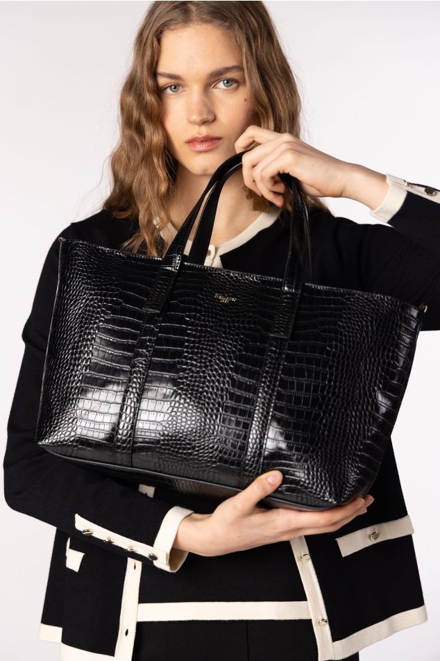 Croc-Effect Rectangular Shopping Bag