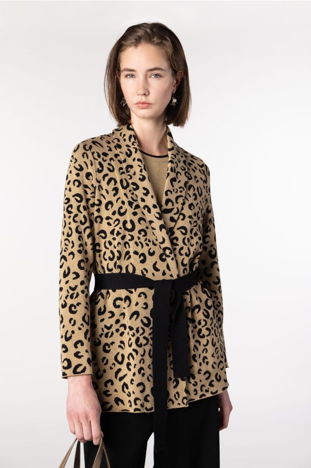 Jaqueta de punt jacquard animal print