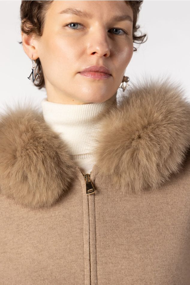 Wool Knit Hooded Jacket with Fur