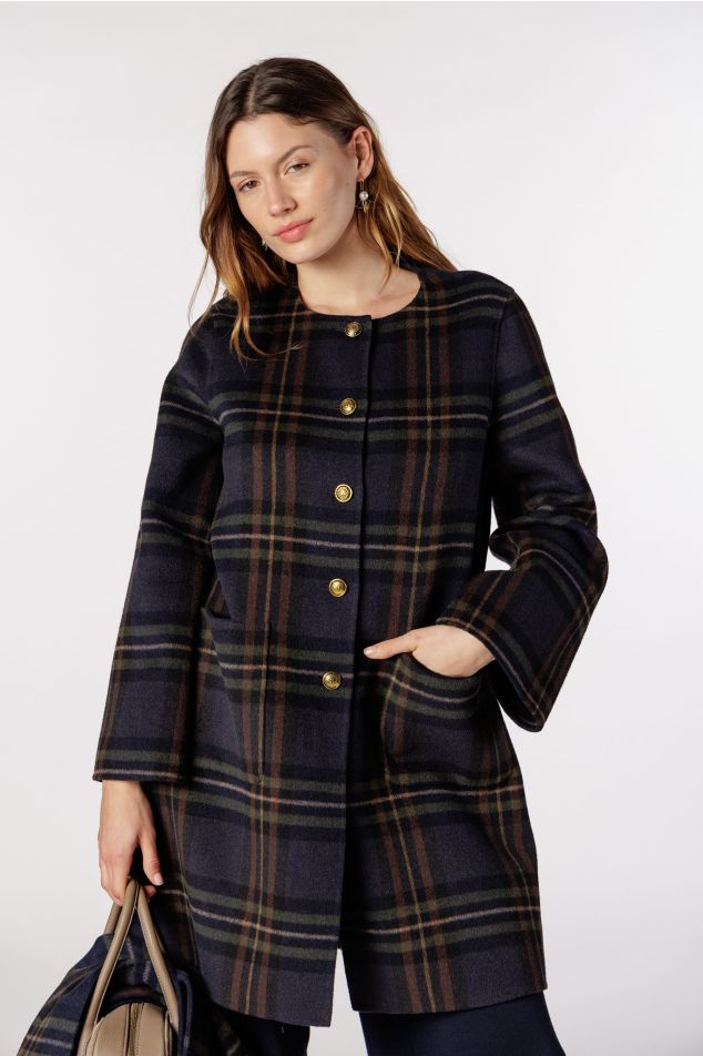 Three-quarter Length Checked Wool Jacket