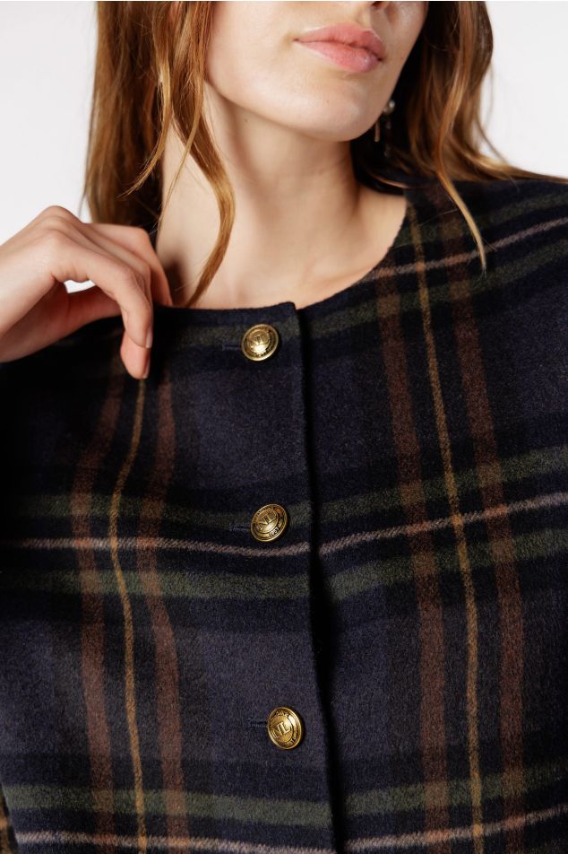 Three-quarter Length Checked Wool Jacket