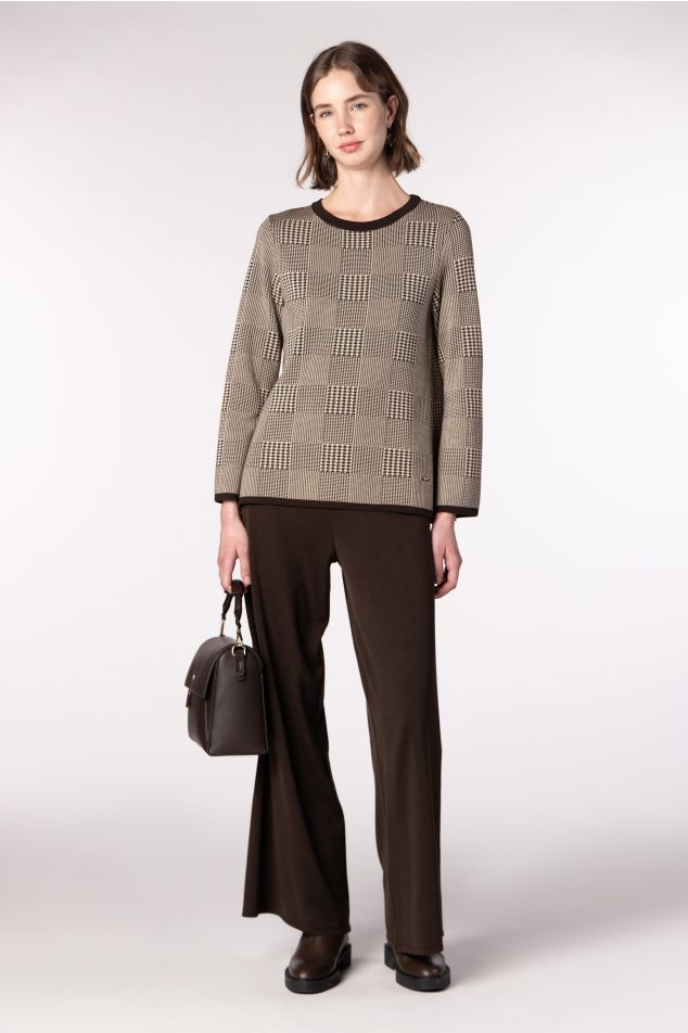 Houndstooth Jacquard Knit Sweater