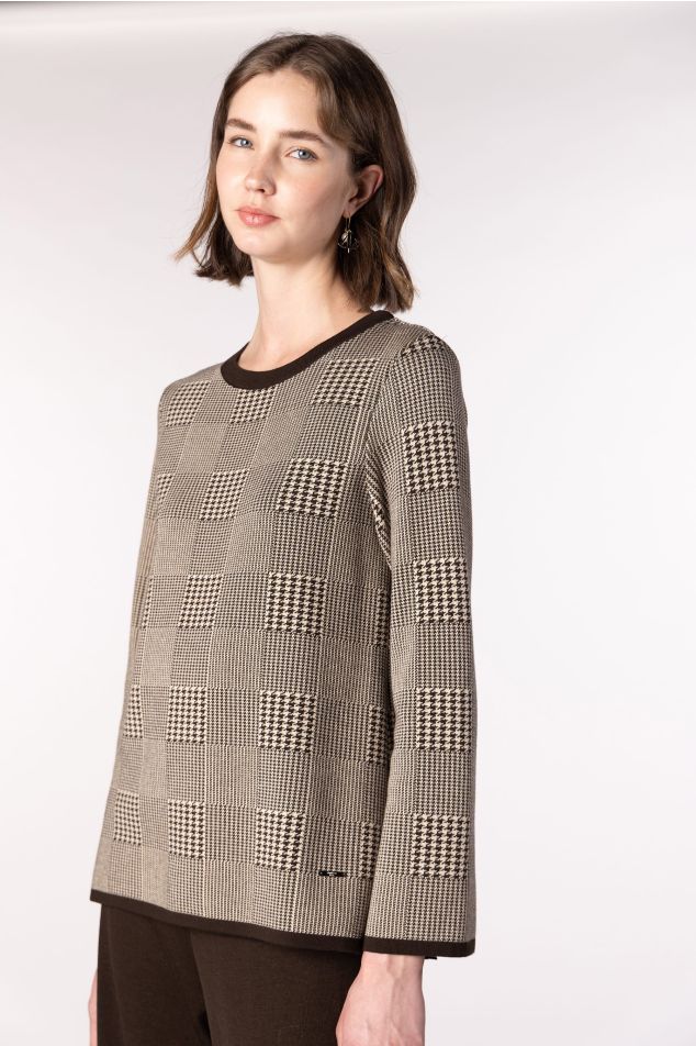 Houndstooth Jacquard Knit Sweater