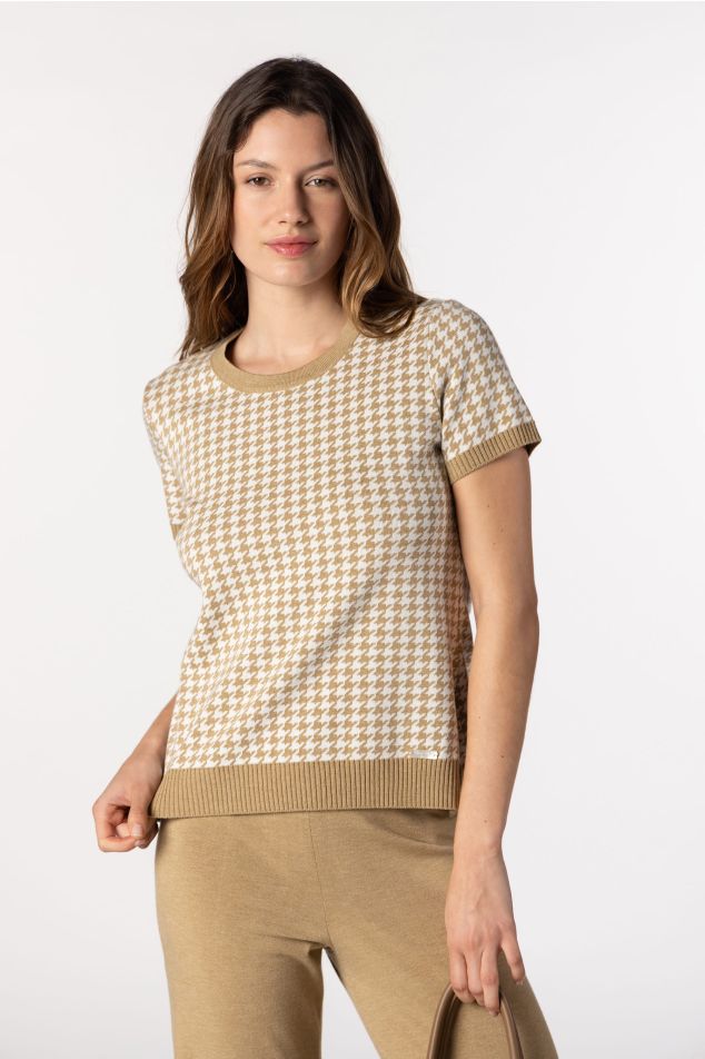 Houndstooth Jacquard Knit Sweater