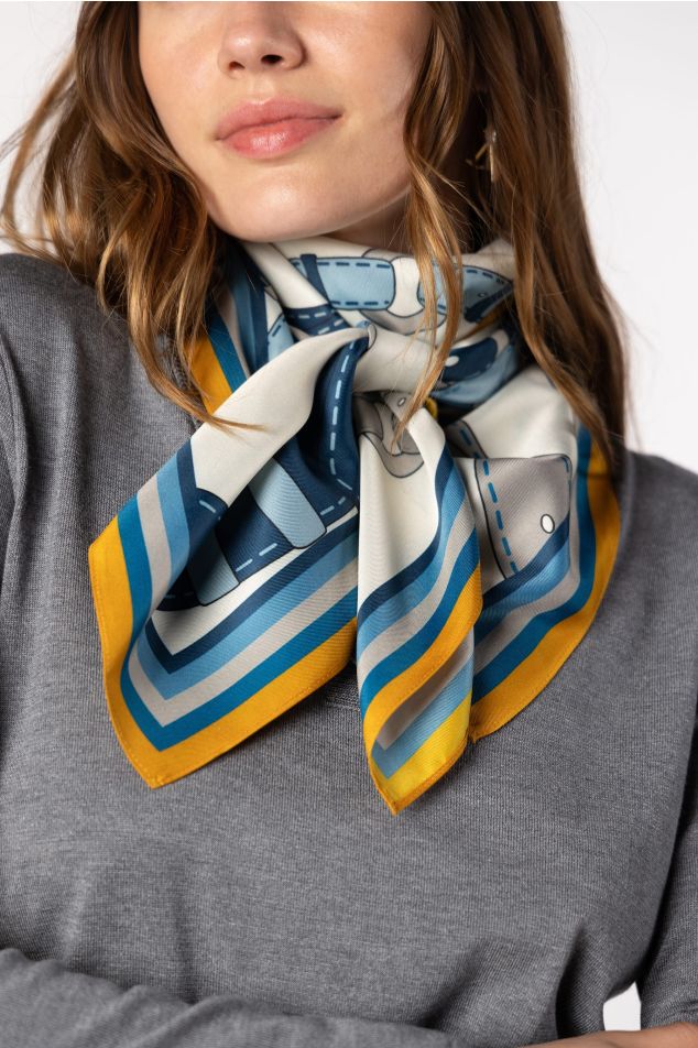 Equestrian Print Satin Carré Scarf