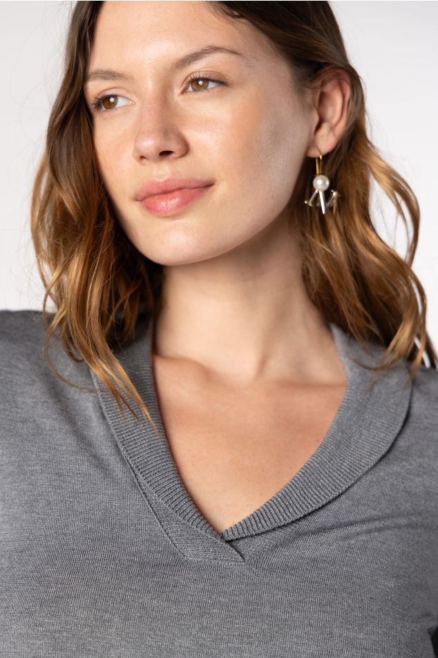 Plain Knit Sweater with Lapel Neckline