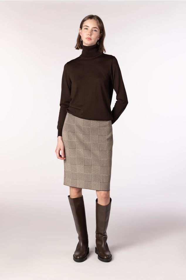 Prince of Wales Jacquard Pencil Knit Skirt