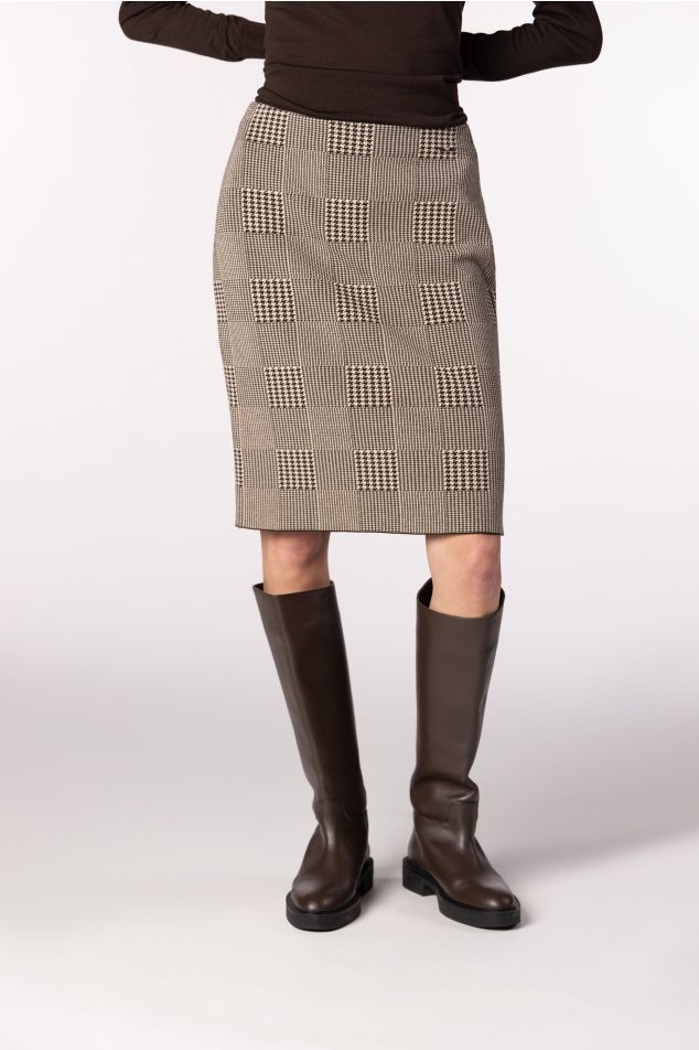 Prince of Wales Jacquard Pencil Knit Skirt