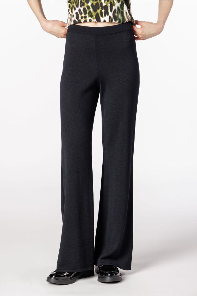 Wide-Leg Plain Knit Trousers