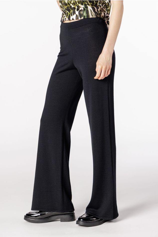 Wide-Leg Plain Knit Trousers