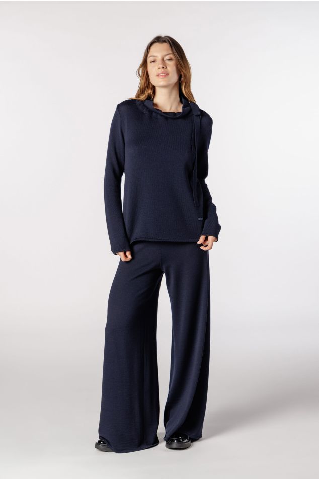 Knit Sweater with Bow Neckline