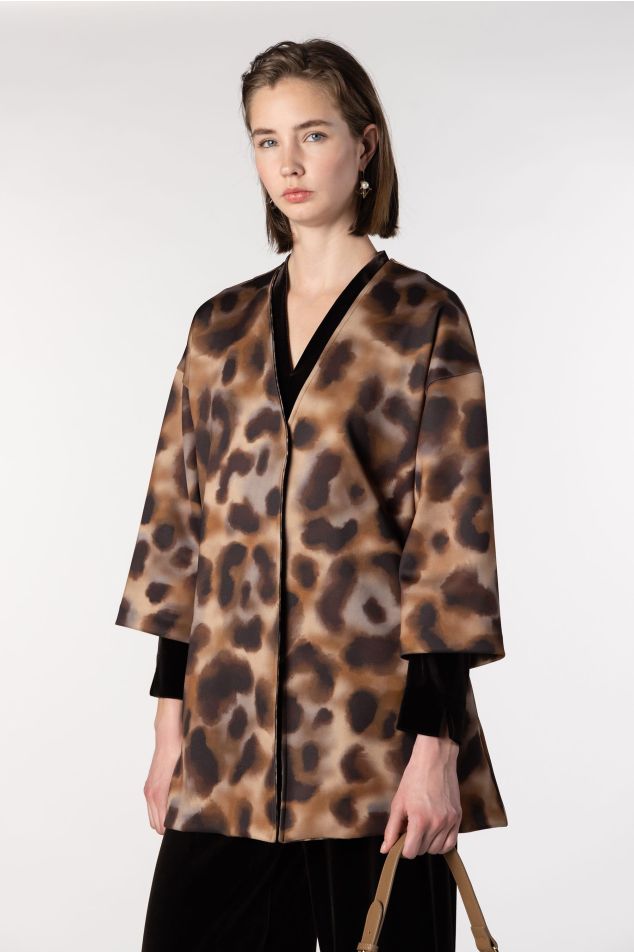 Animal Print Neoprene Kimono Jacket