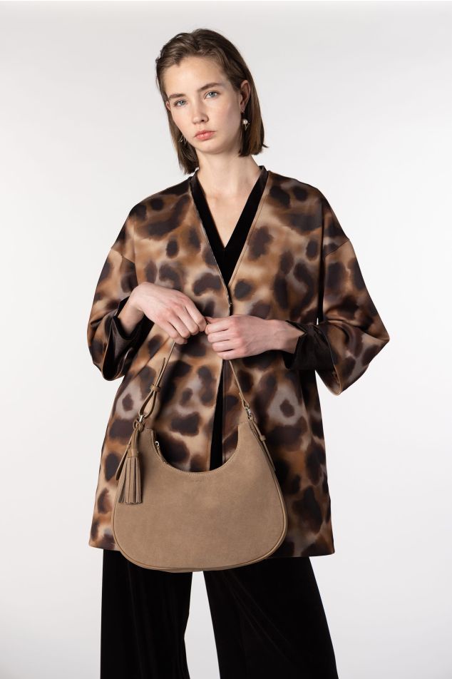 Medium soft crescent suede bag