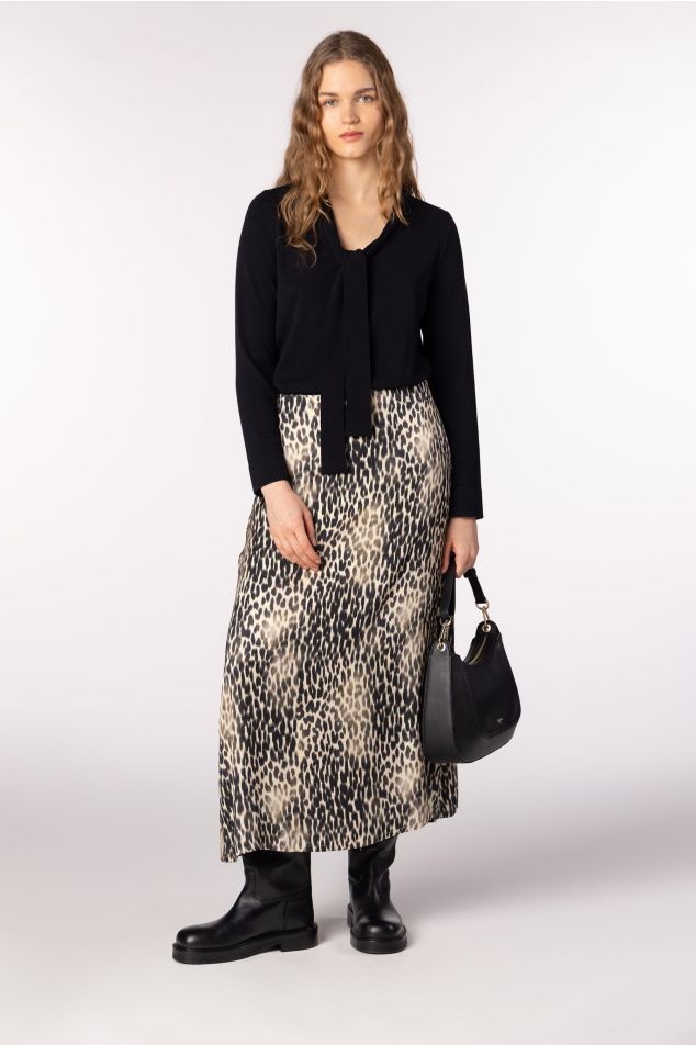 Satin Skirt with Animal Print