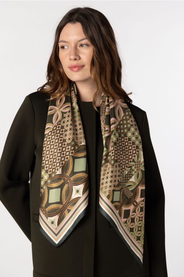 Geometric Patchwork Satin Carré Scarf