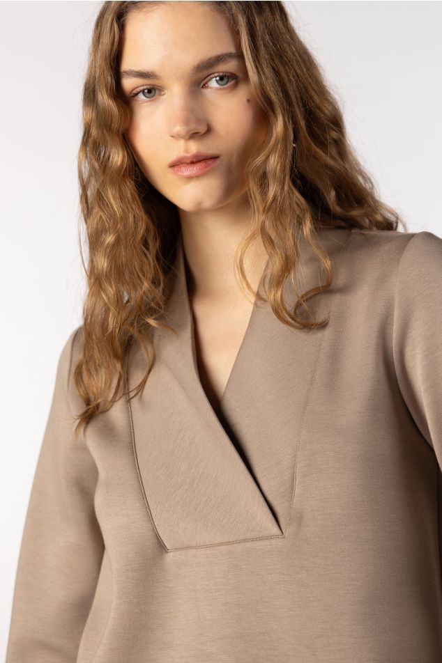Neoprene Blouse with V-Neckline