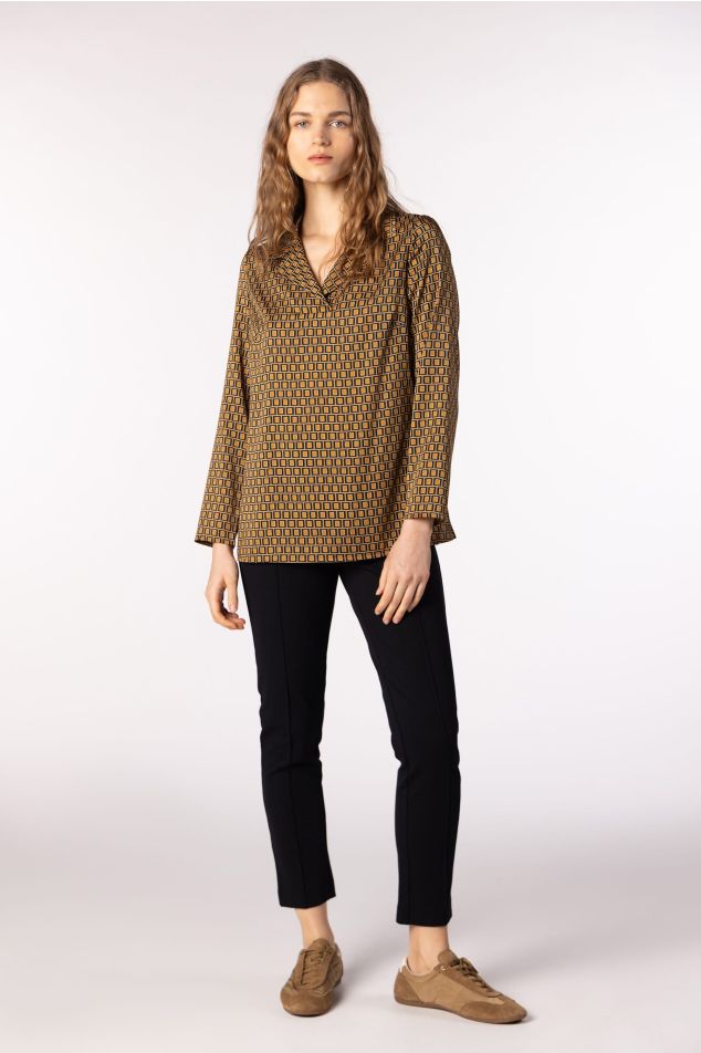 Geometric Print Twill Tunic Blouse