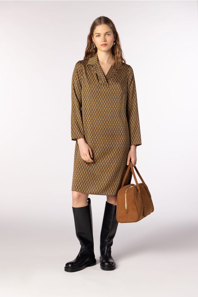 Printed Twill Midi Dress