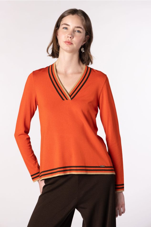V-Neck Long-Sleeved Sweater