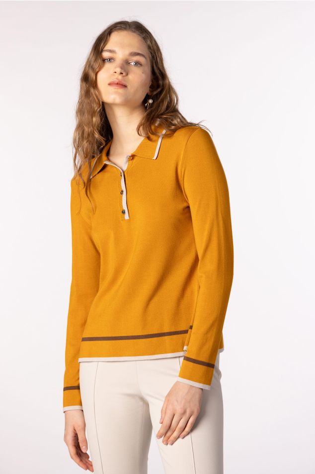 Contrast Trim Polo Knit Sweater