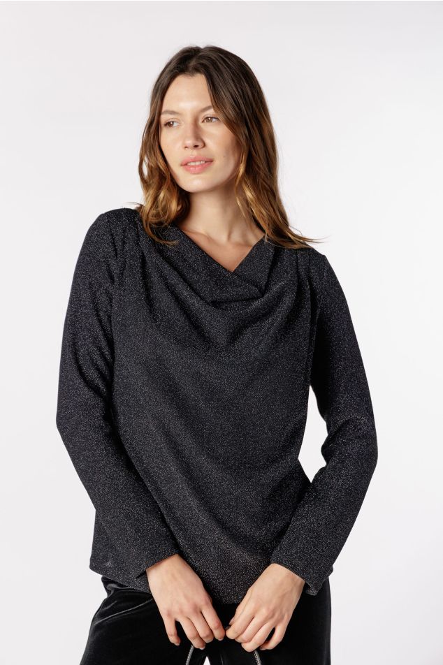 Lamé Jersey Top with Draped Neckline