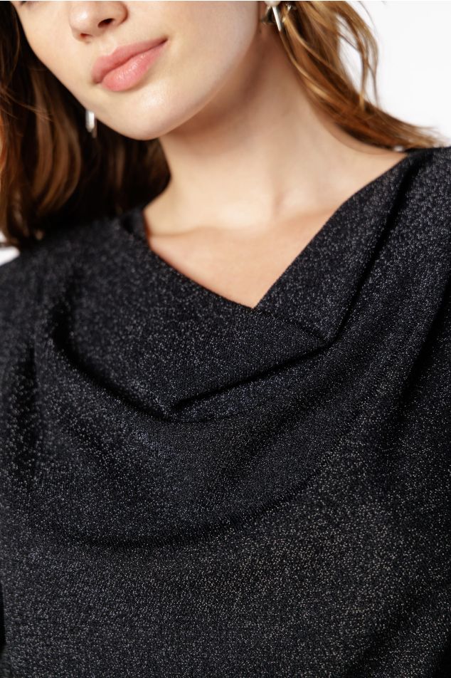 Lamé Jersey Top with Draped Neckline