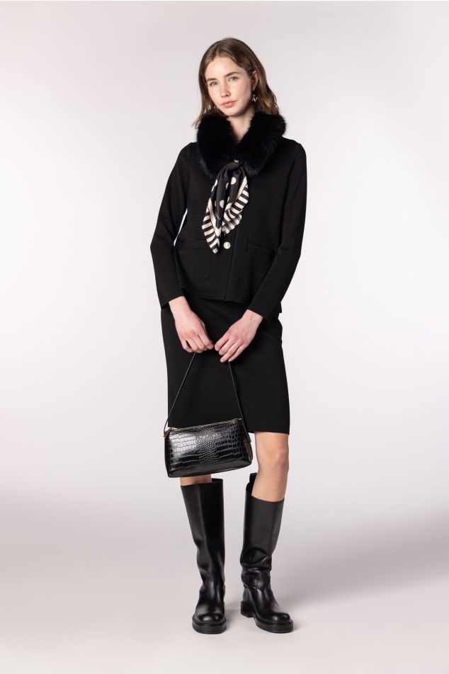 Faux Fur Collar with Satin Carré Scarf