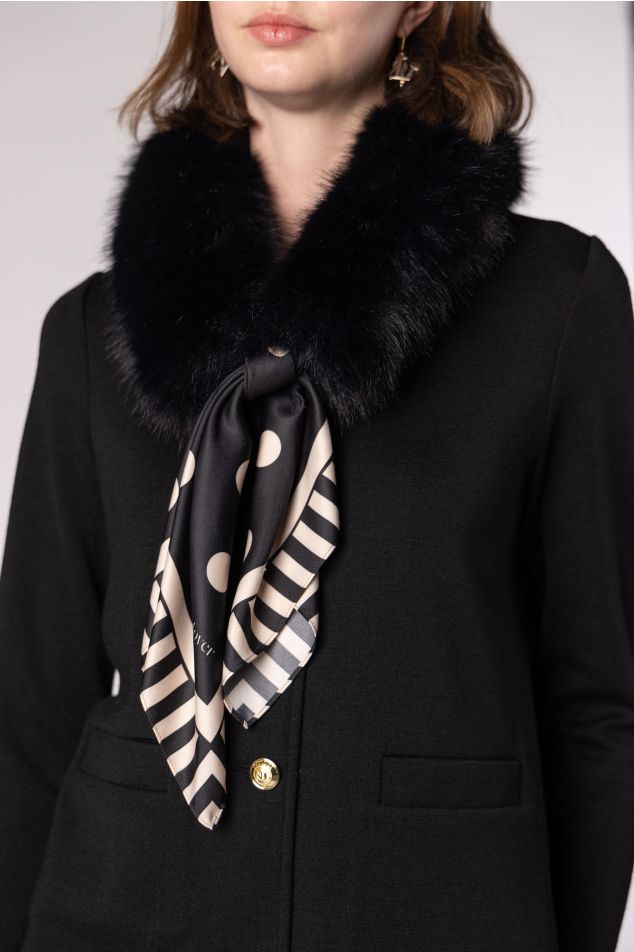 Faux Fur Collar with Satin Carré Scarf