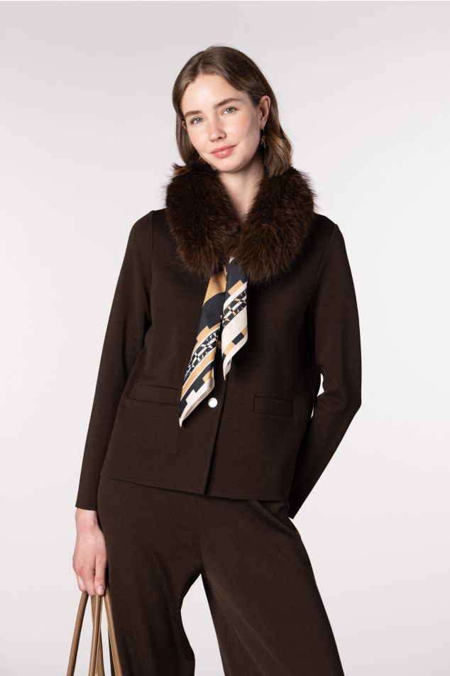 Faux Fur Collar with Satin Carré Scarf