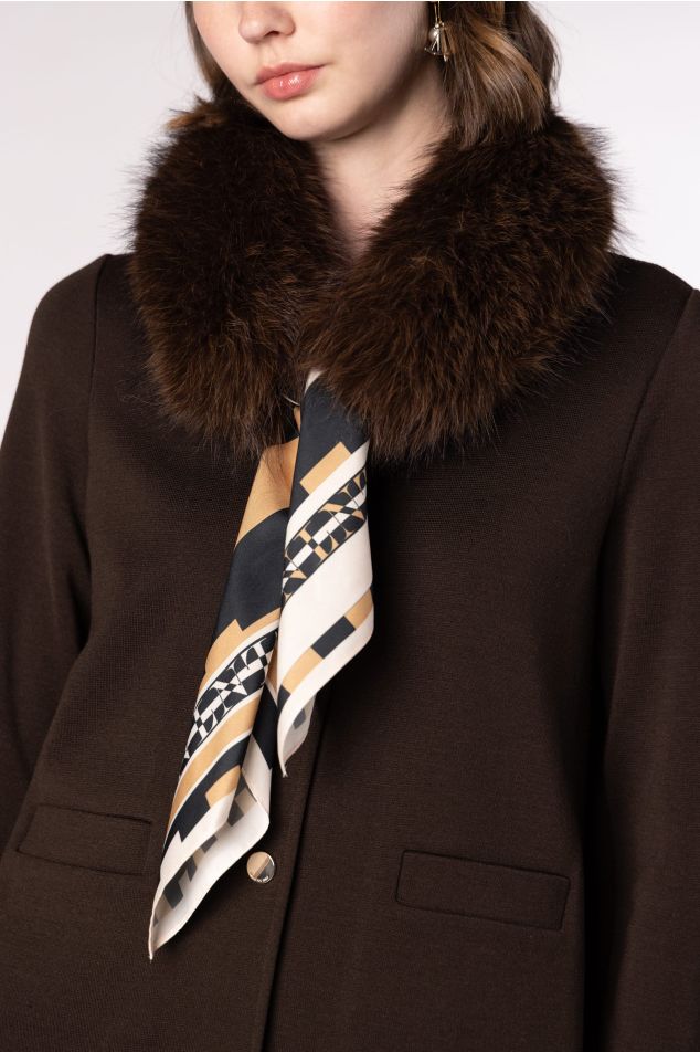 Faux Fur Collar with Satin Carré Scarf