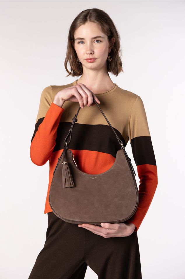 Medium soft crescent suede bag
