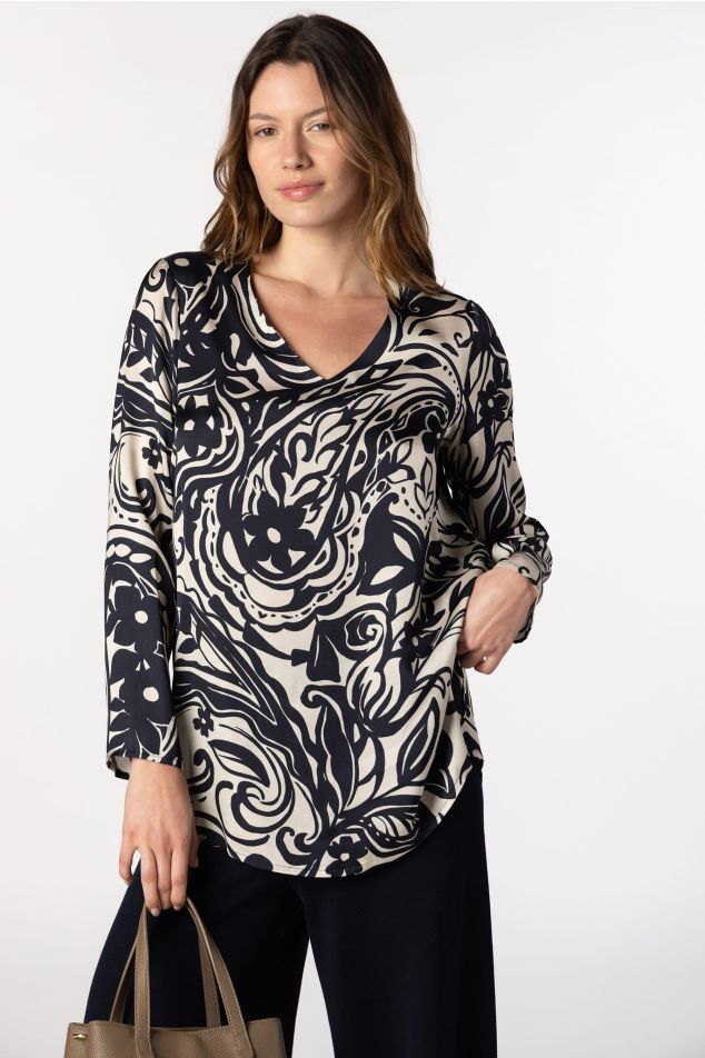 Paisley Print Satin Tunic Blouse