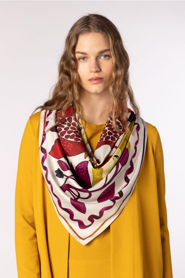 Fruit Print Satin Carré Scarf