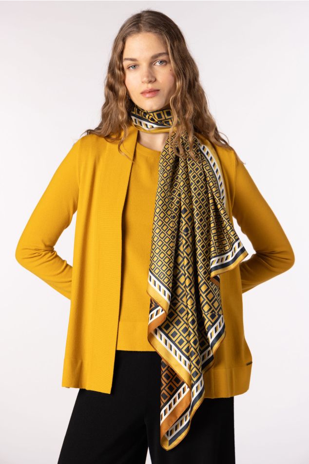 Geometric Patchwork Satin Carré Scarf