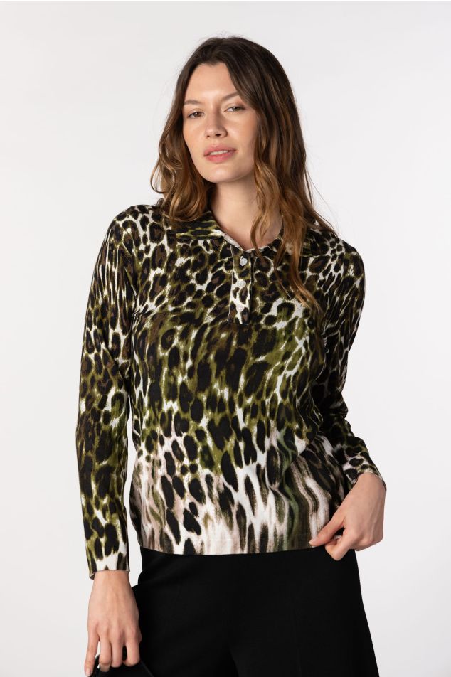 Animal Print Polo Sweater