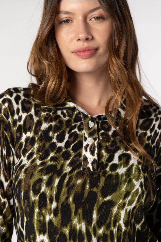 Animal Print Polo Sweater