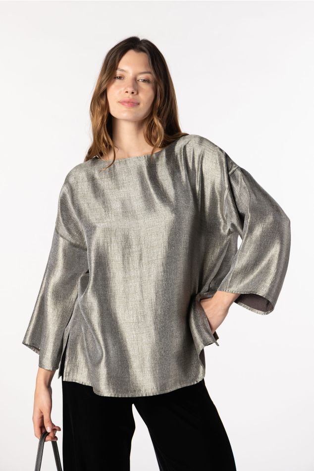 Silver Lamé Tunic with Boat Neckline