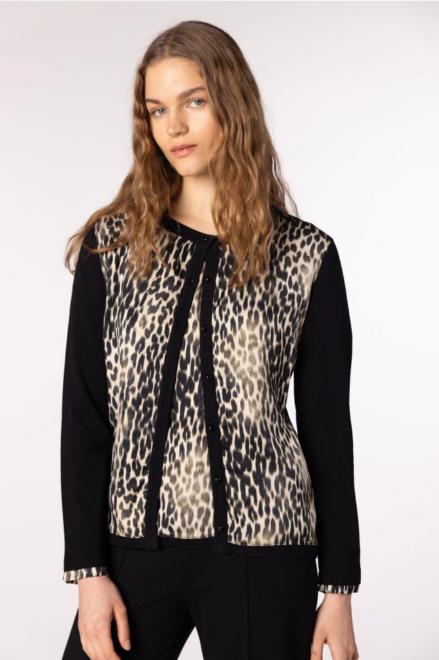 Printed Knit and Satin Cardigan