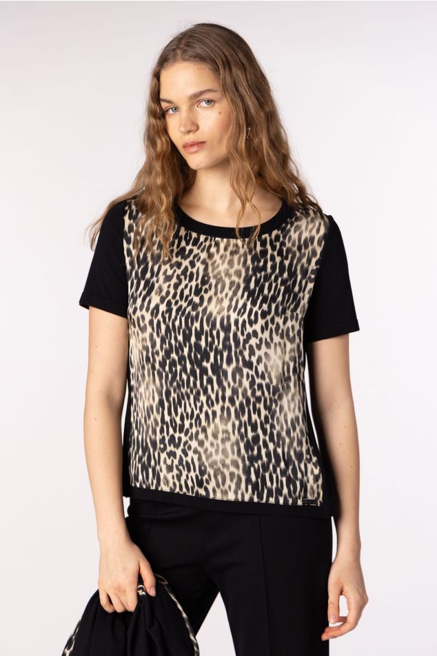 Printed Knit and Satin Sweater