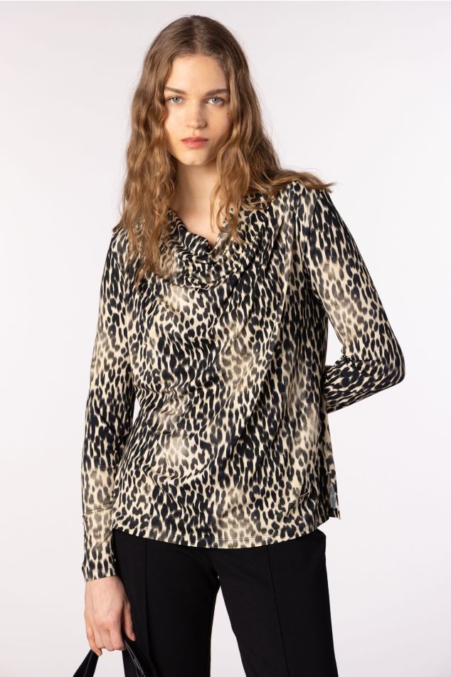Printed Jersey Top with Draped Neckline