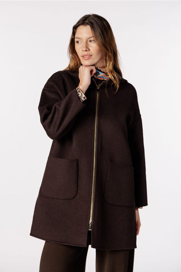 Hooded Wool Blend Coat