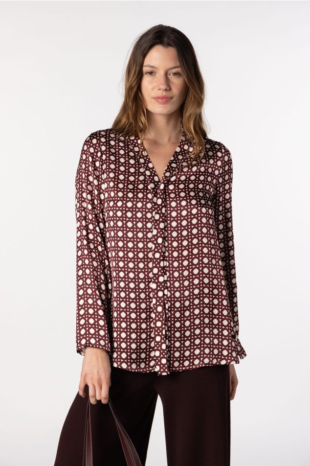 Geometric Print Satin Tunic Blouse