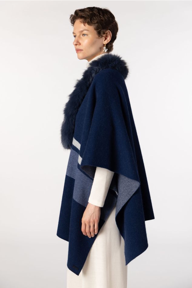 Knit cape with natural raccoon collar
