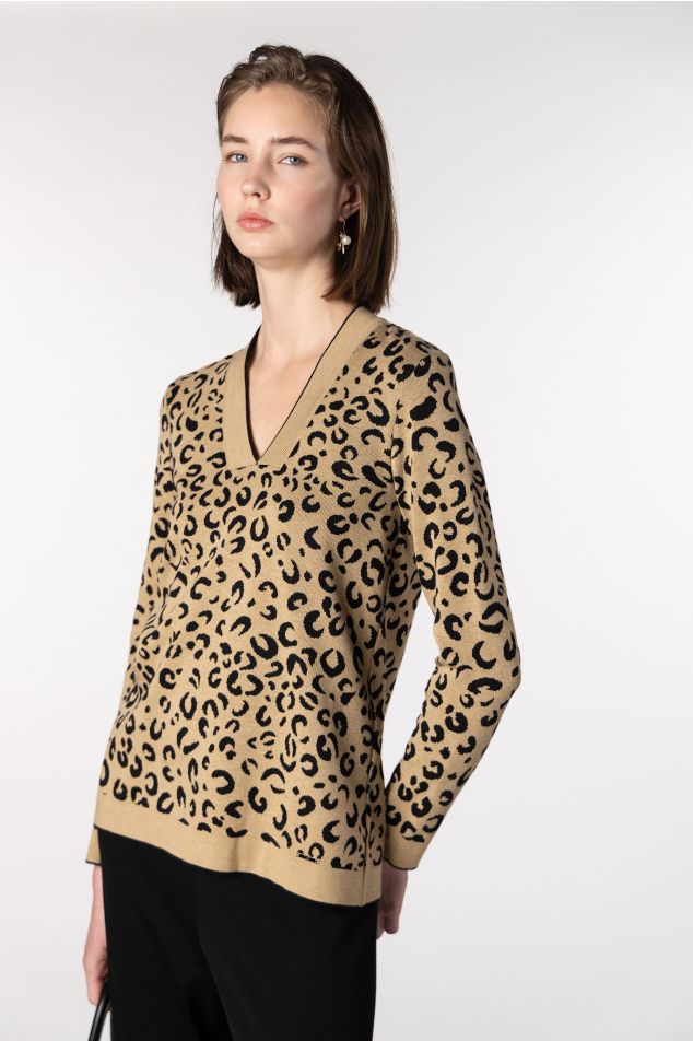 Animal Print Jacquard Sweater