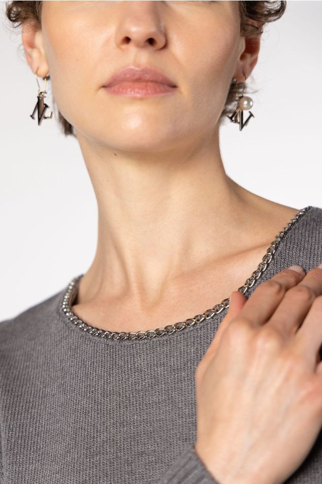 Knit Sweater with Chain Neckline