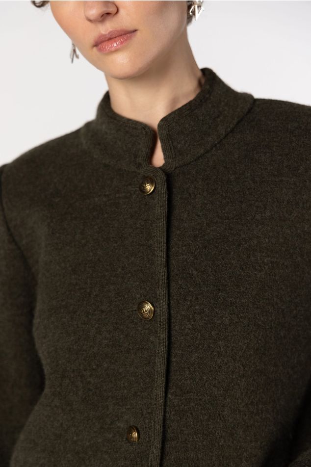 Boiled Wool Jacket with Metallic Buttons