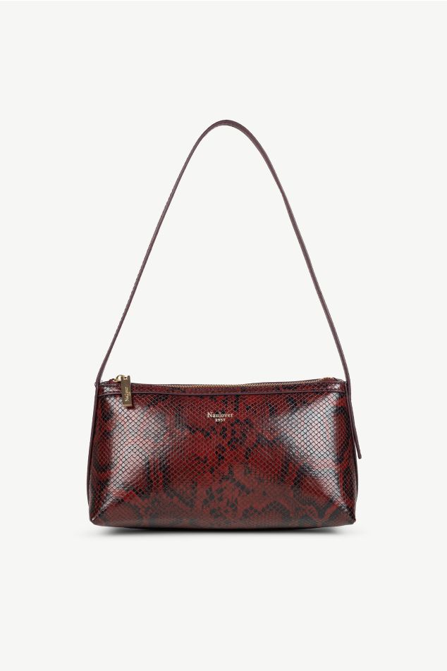 Small triangular baguette bag in python-effect vegan leather
