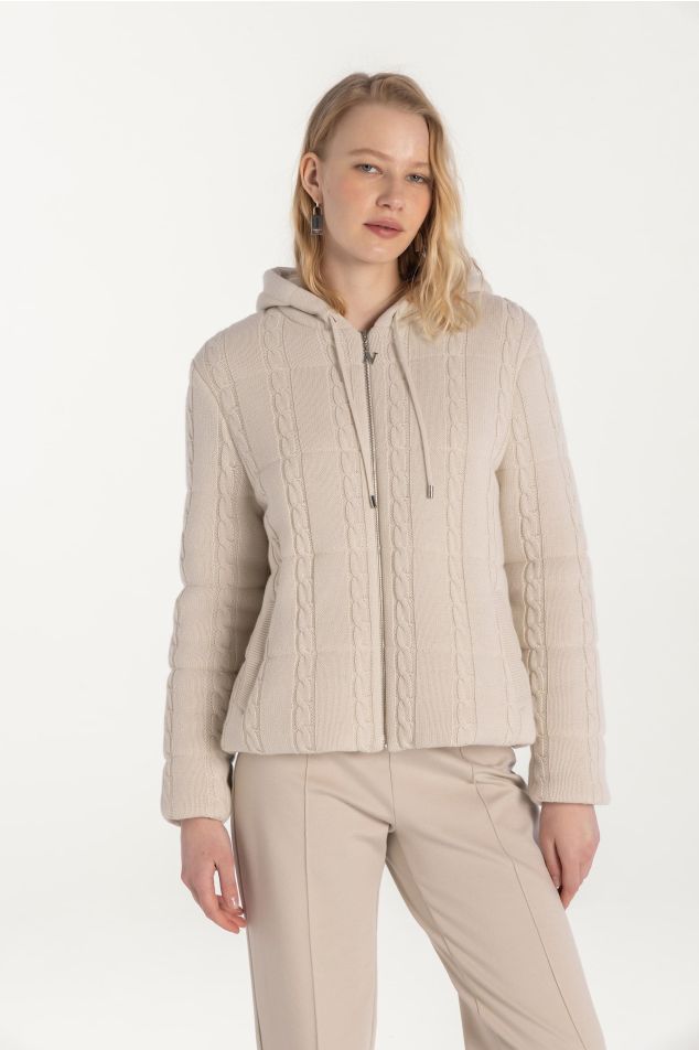 Quilted cable-knit coat