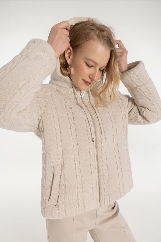 Quilted cable-knit coat